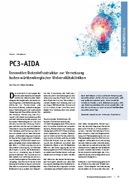 Vorschauseite 1: PC3-AIDA Innovative Dateninfrastruktur zur Vernetzung baden-württembergischer Universitätskliniken
