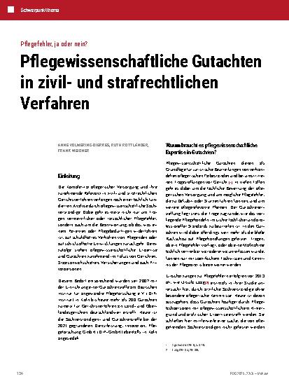 Vorschauseite 1: Pflegewissenschaftliche Gutachten in zivilund strafrechtlichen Verfahren