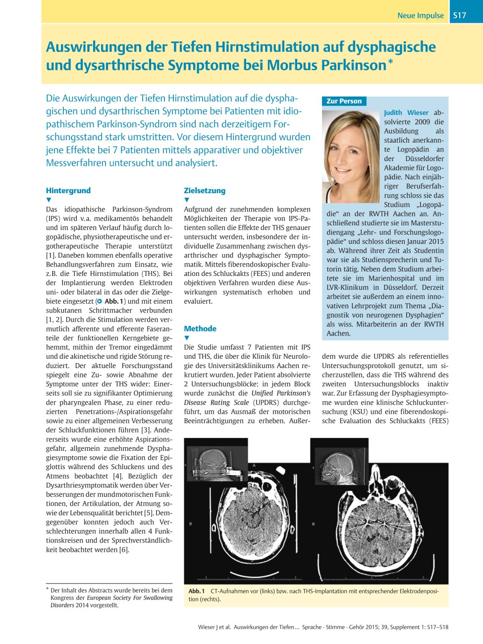 Vorschauseite 1: Auswirkungen der Tiefen Hirnstimulation auf dysphagische und dysarthrische Symptome bei Morbus Parkinson
