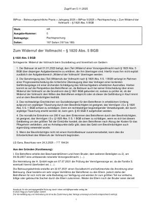 Vorschauseite 1: Zum Widerruf der Vollmacht – § 1820 Abs. 5 BGB