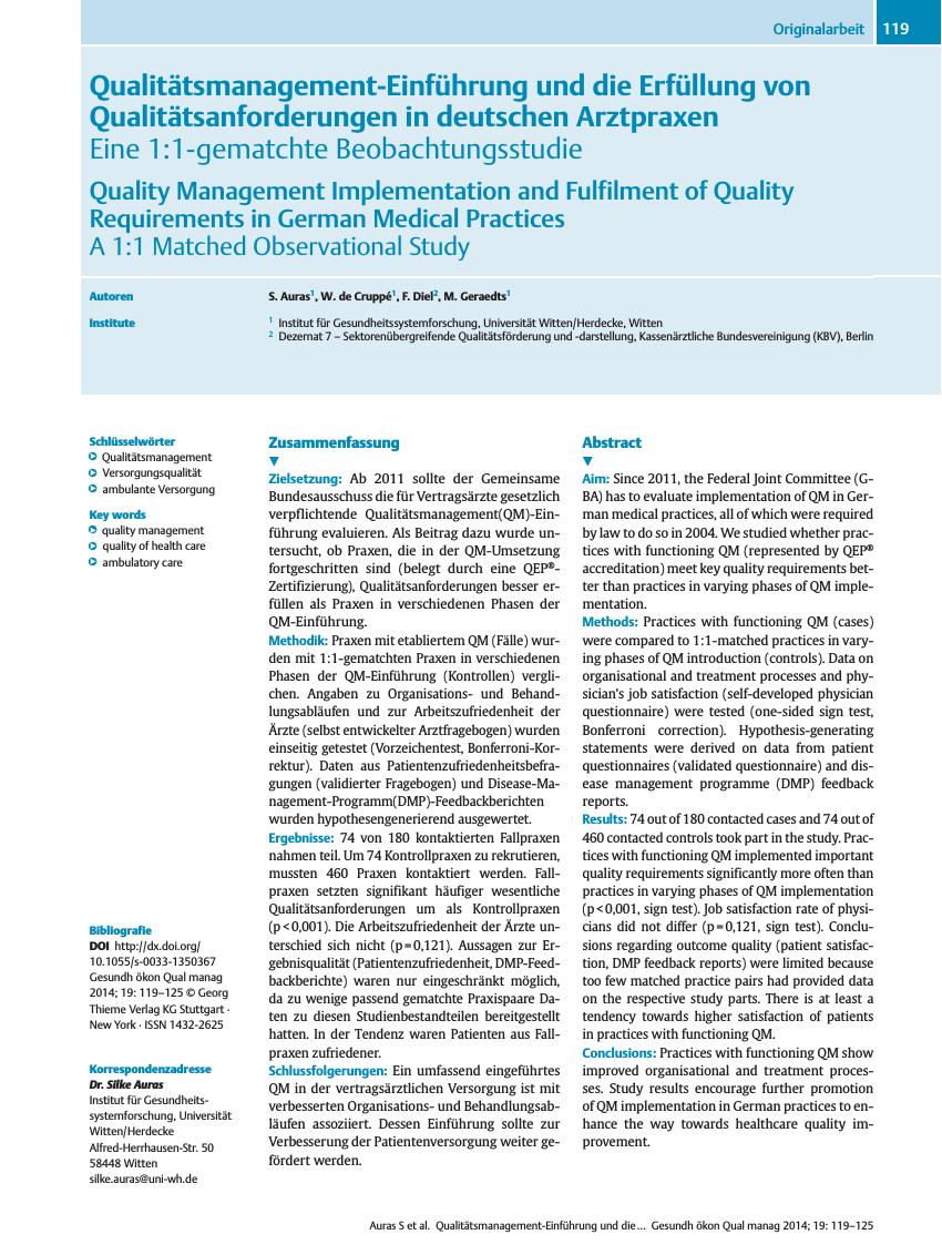 Vorschauseite 1: Qualitätsmanagement-Einführung und die Erfüllung von Qualitätsanforderungen in deutschen Arztpraxen