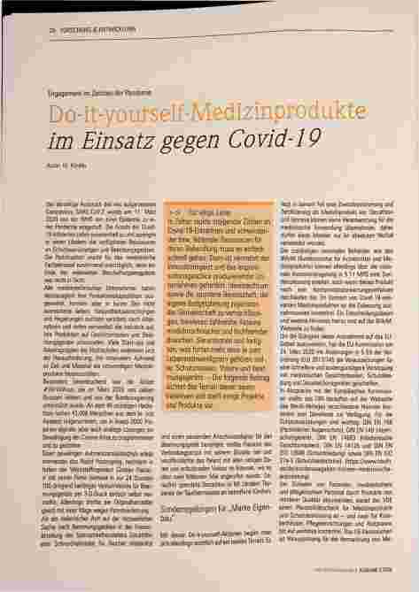 Vorschauseite 1: Engagement im Zeichen der Pandemie: Do-it-yourself-Medizinprodukte im Einsatz gegen Covid-19