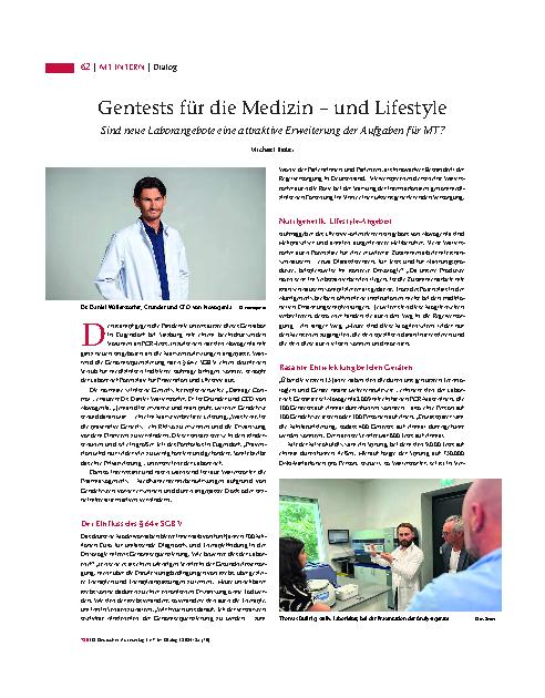 Vorschauseite 1: Gentests für die Medizin – und Lifestyle. Sind neue Laborangebote eine attraktive Erweiterung der Aufgaben für MTLA?