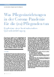 Vorschauseite 1: Was Pflegeeinrichtungen in der Corona-Pandemie für die (zu) Pflegenden tun: Ergebnisse einer bundesdeutschen Querschnittsbefragung