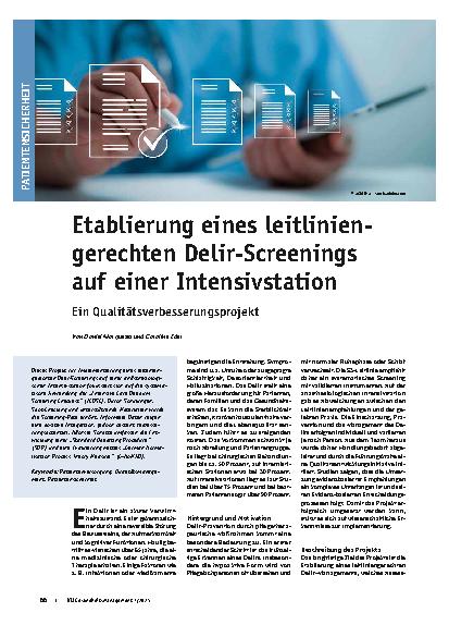 Vorschauseite 1: Etablierung eines leitliniengerechten Delir-Screenings auf einer Intensivstation Ein Qualitätsverbesserungsprojekt