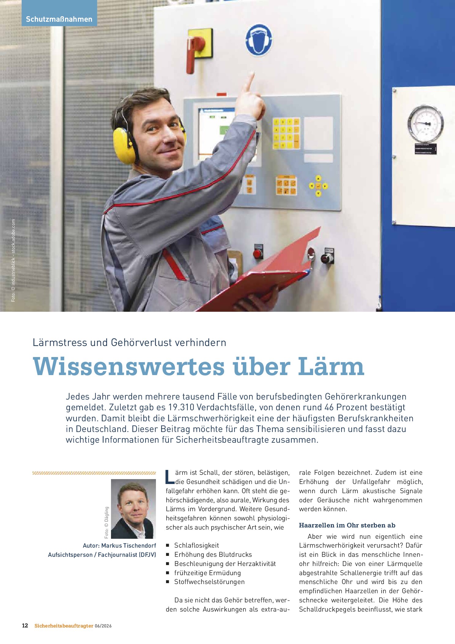 Vorschauseite 1: Lärmstress und Gehörverlust verhindern. Wissenswertes über Lärm