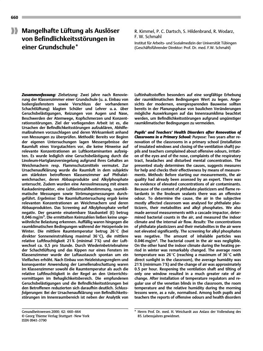 Vorschauseite 1: Mangelhafte Lüftung als Auslöser von Befindlichkeitsstörungen in einer Grundschule*