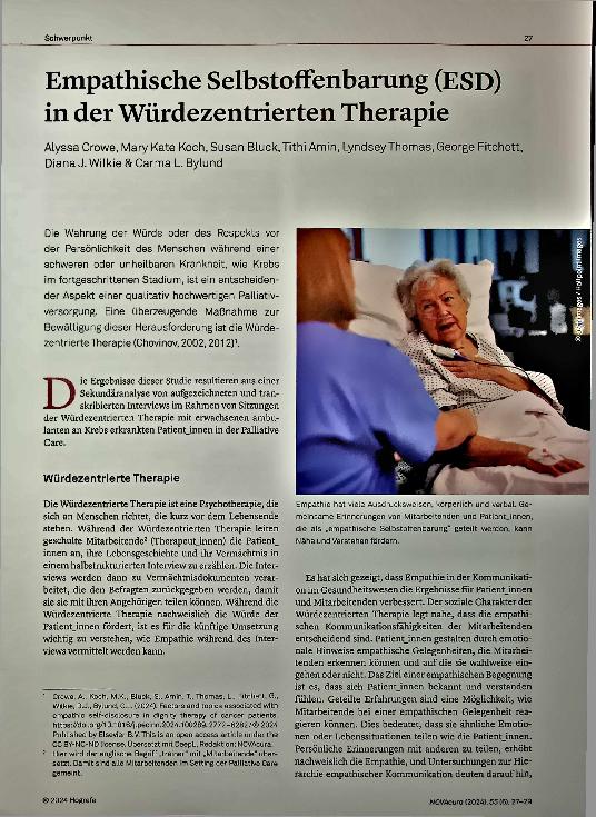 Vorschauseite 1: Empathische Selbstoffenbarung (ESD) in der Würdezentrierten Therapie