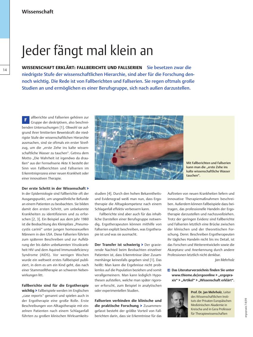 Vorschauseite 1: Wissenschaft erklärt: Fallberichte und Fallserien – Jeder fängt mal klein an