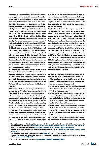 Vorschauseite 2: Maschinelle Verschlagwortung mit Algorithmen: Ein Blick in die Werkstatt des KI-Projekts der Deutschen Nationalbibliothek