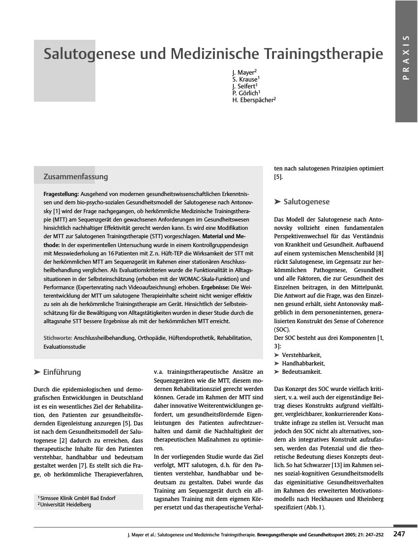 Vorschauseite 1: Salutogenese und Medizinische Trainingstherapie