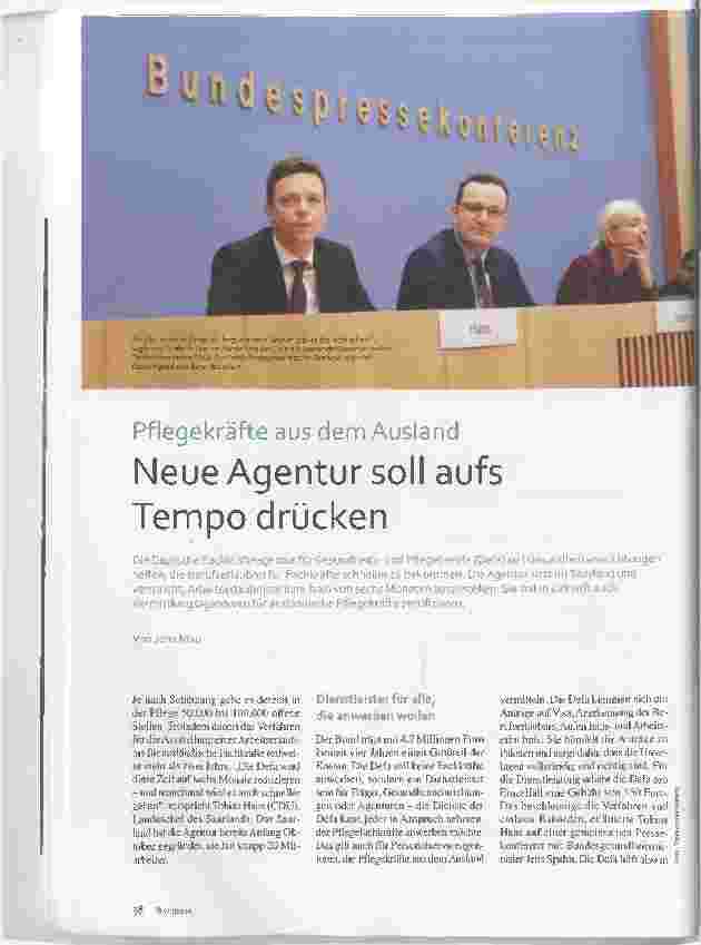 Vorschauseite 1: Pflegekräfte aus dem Ausland: Neue Agentur soll aufs Tempo drücken