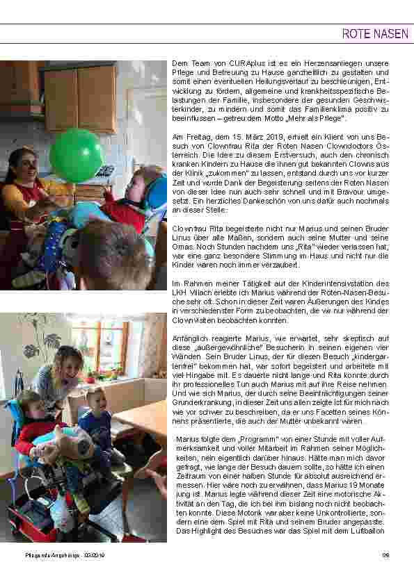 Vorschauseite 2: Die Roten Nasen Clowndoctors zu Besuch daheim. Clownfrau Rita zu Besuch bei Marius.