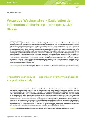 Vorschauseite 1: Vorzeitige Wechseljahre – Exploration der Informationsbedürfnisse – eine qualitative Studie