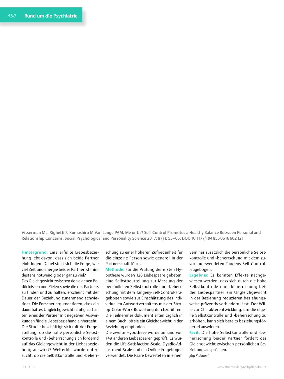 Vorschauseite 1: Visserman ML, Righetti F, Kumashiro M Van Lange PAM. Me or Us? Self-Control Promotes a Healthy Balance Between Personal and Relationship Concerns.