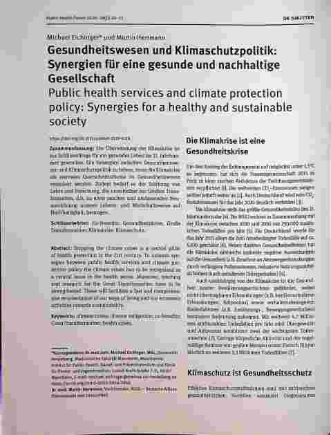 Vorschauseite 1: Gesundheitswesen und Klimaschutzpolitik: Synergien für eine gesunde und nachhaltige Gesellschaft