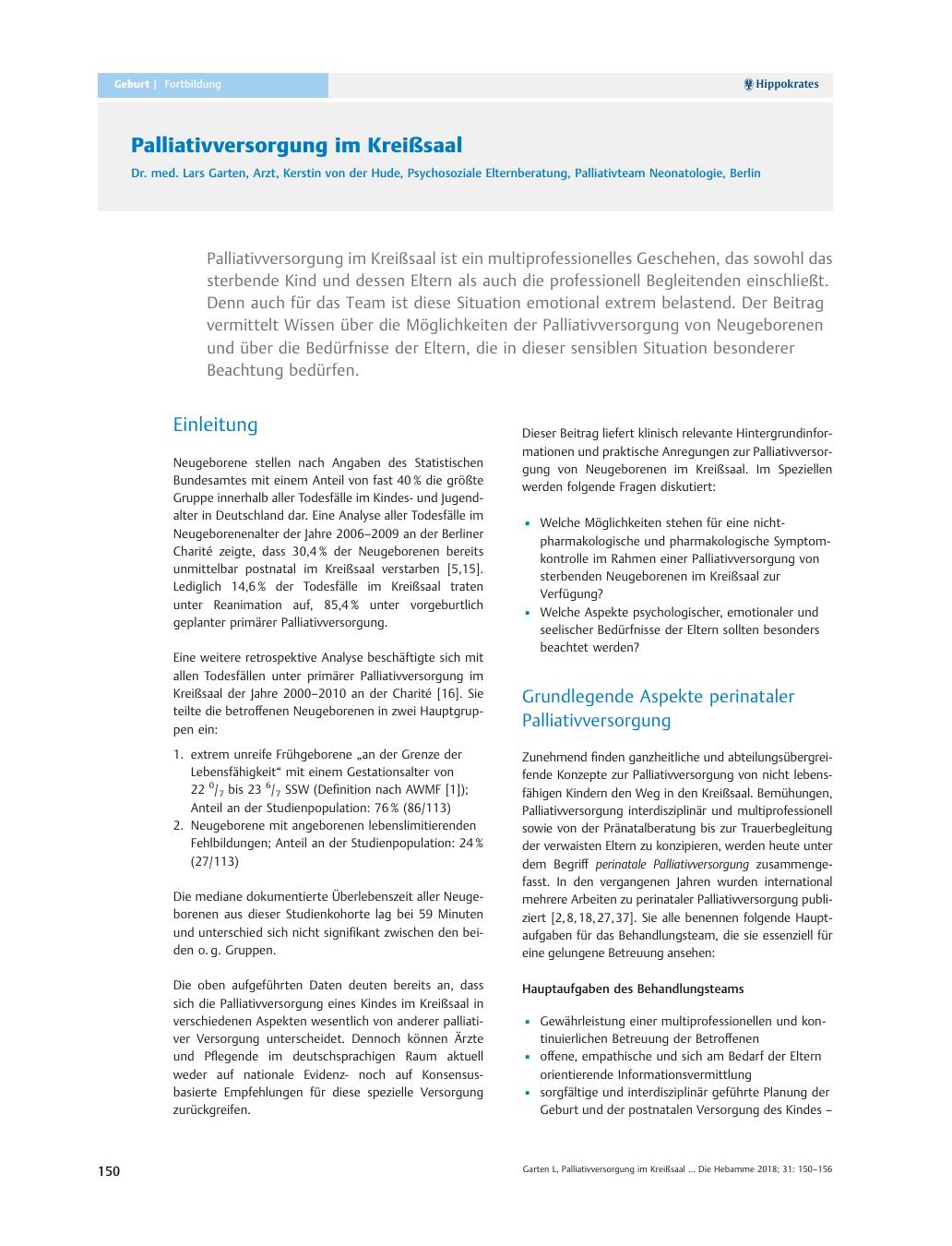 Vorschauseite 1: Palliativversorgung im Kreißsaal