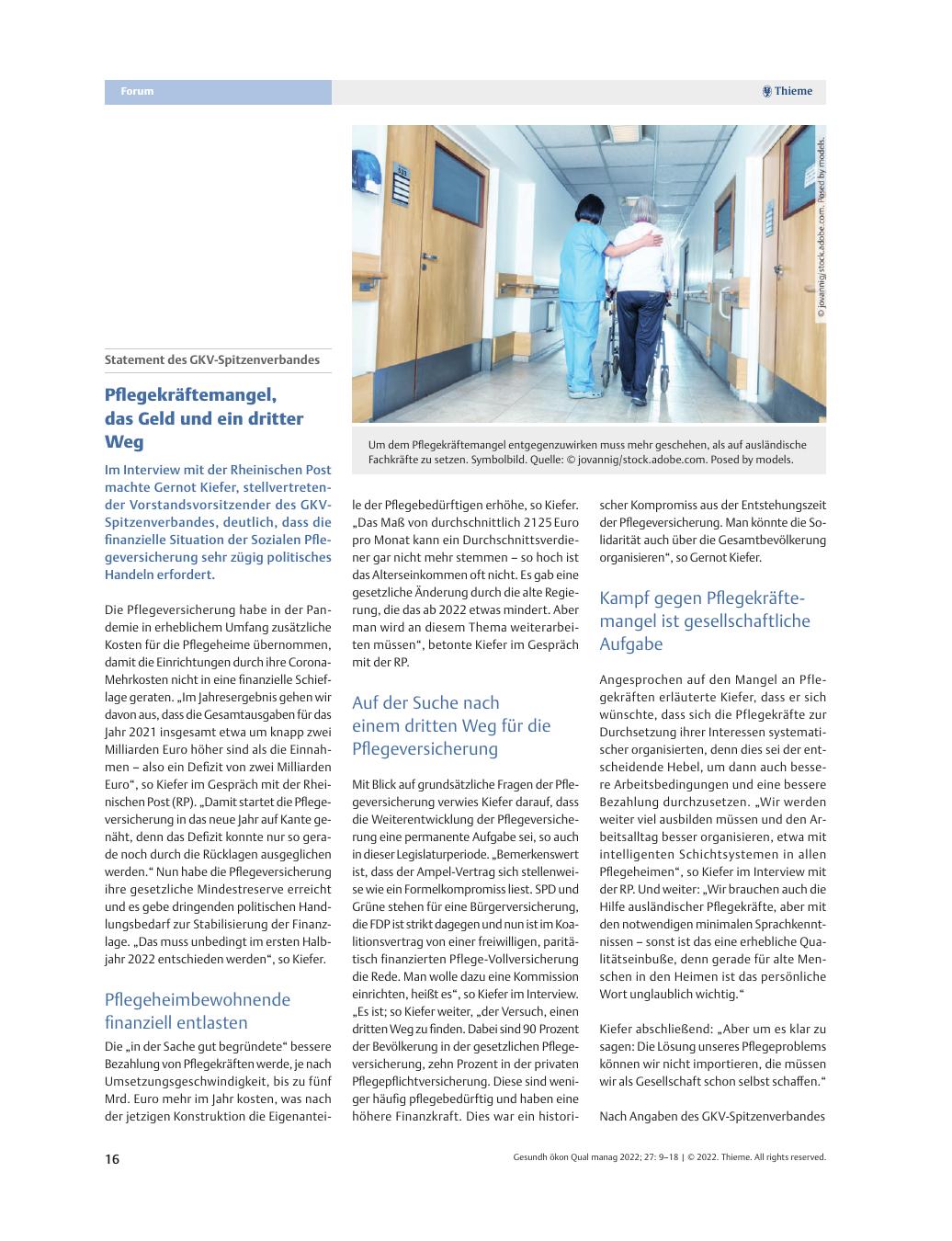 Vorschauseite 1: Statement des GKV-Spitzenverbandes – Pflegekräftemangel, das Geld und ein dritter Weg
