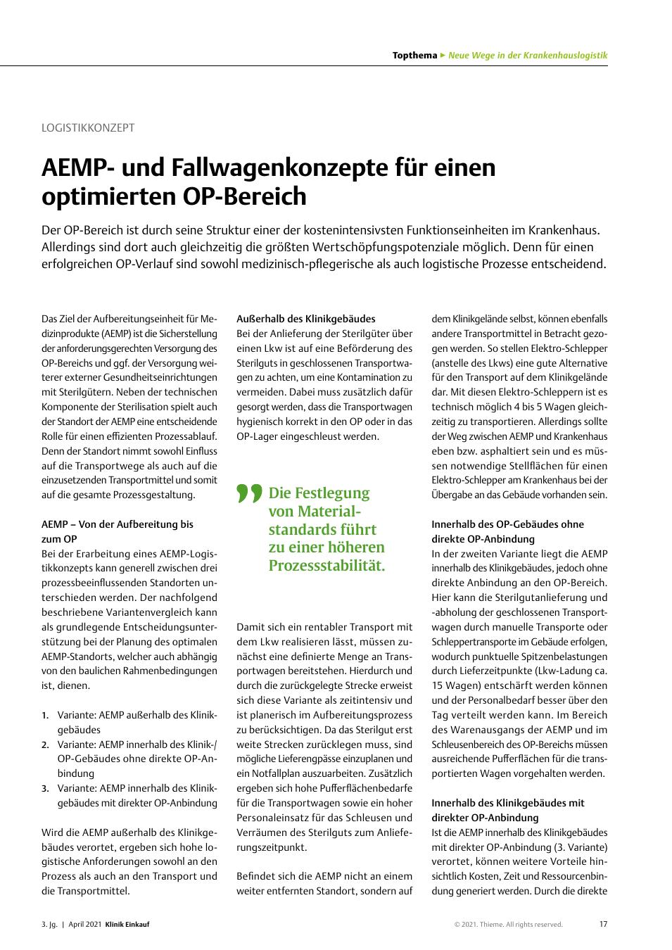 Vorschauseite 1: Logistikkonzept: AEMPund Fallwagenkonzepte für einen optimierten OP-Bereich