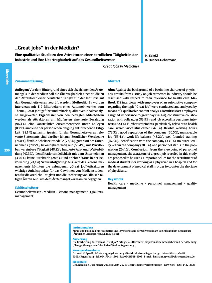 Vorschauseite 1: „Great Jobs” in der Medizin?
