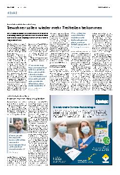 Vorschauseite 1: Bewohner sollen wieder mehr Freiheiten bekommen.
