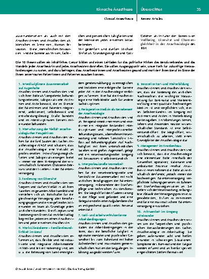 Vorschauseite 4: Wohlbefinden in der Anästhesiologie – 10 Thesen
