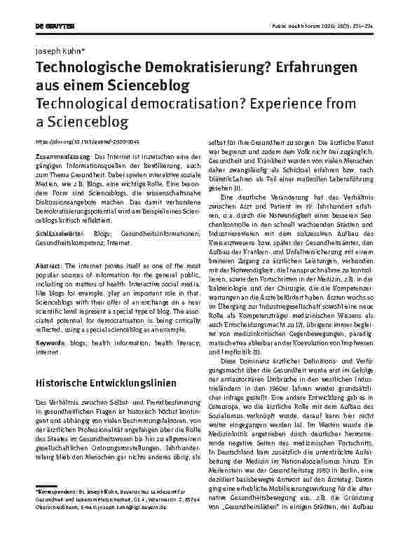 Vorschauseite 1: Technologische Demokratisierung? Erfahrungen aus einem Scienceblog