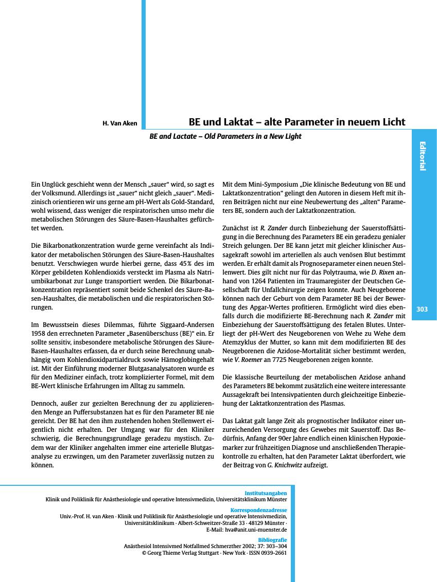Vorschauseite 1: BE und Laktat - alte Parameter in neuem Licht