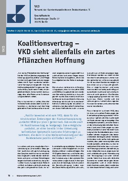 Vorschauseite 1: Koalitionsvertrag – VKD sieht allenfalls ein zartes Pflänzchen Hoffnung