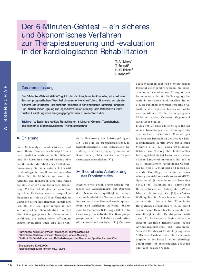 Vorschauseite 1: Der 6-Minuten-Gehtest - ein sicheres und ökonomisches Verfahren zur Therapiesteuerung und -evaluation in der kardiologischen Rehabilitation