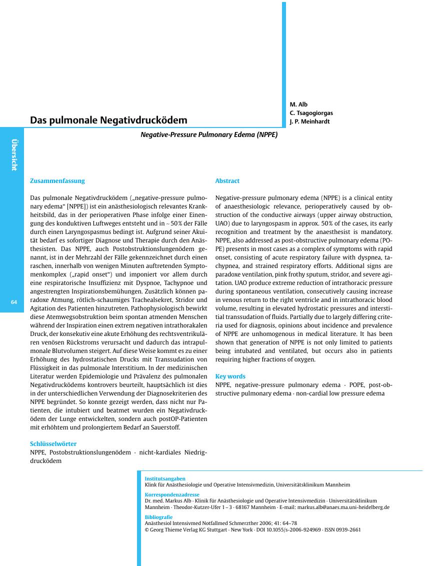 Vorschauseite 1: Das pulmonale Negativdrucködem