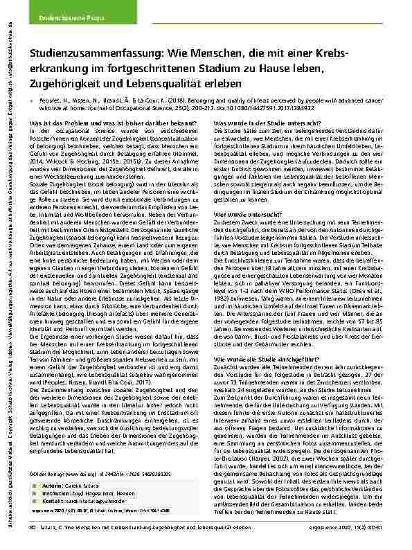 Vorschauseite 1: Studienzusammenfassung: Wie Menschen, die mit einer Krebserkrankung im fortgeschrittenen Stadium zu Hause leben, Zugehörigkeit und Lebensqualität erleben.