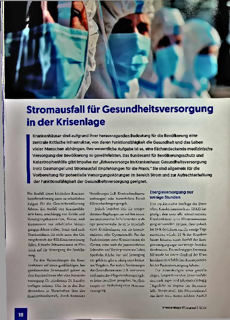 Vorschauseite 1: Stromausfall für Gesundheitsversorgung in der Krisenlage