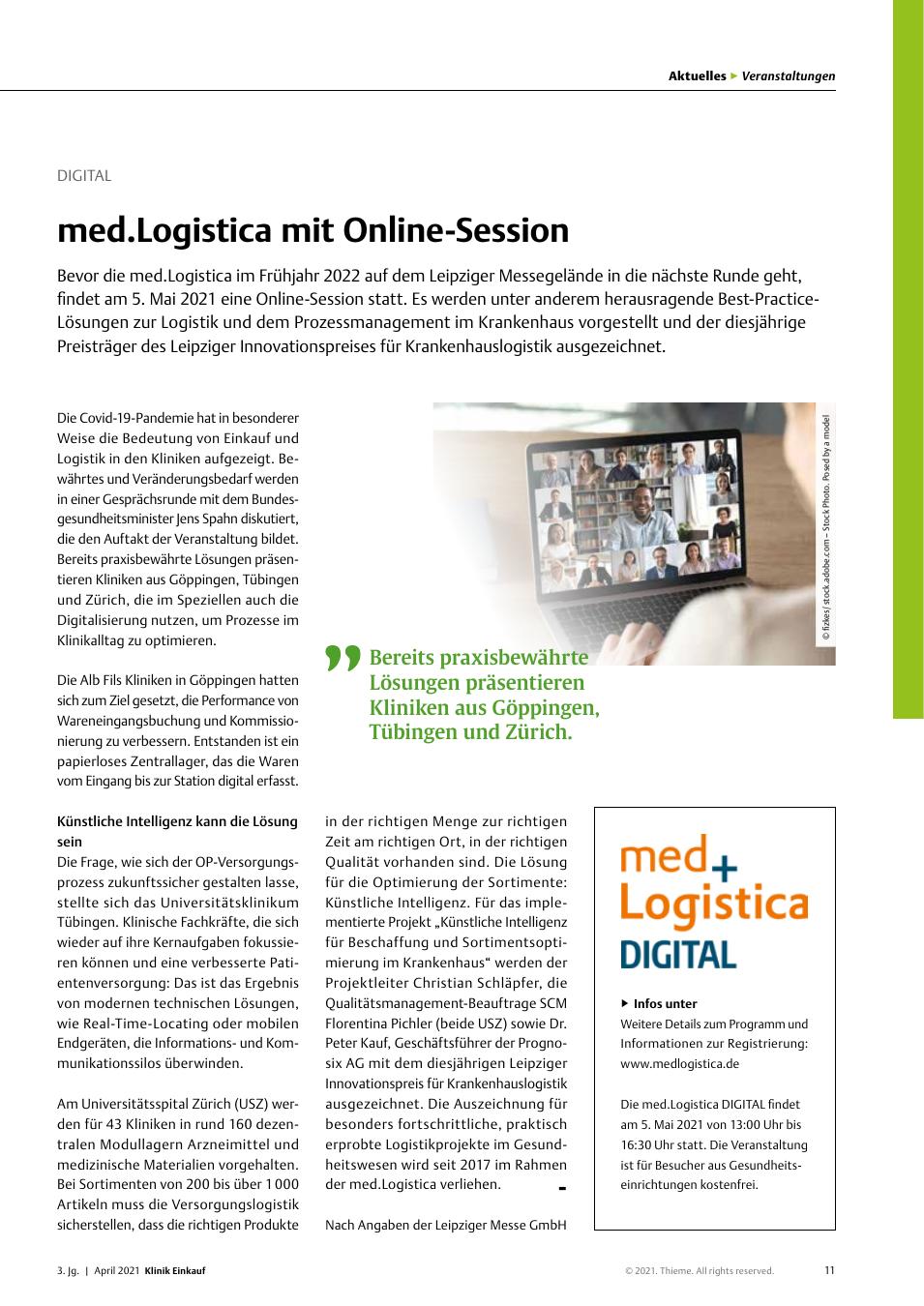 Vorschauseite 1: Digital: med.Logistica mit Online-Session