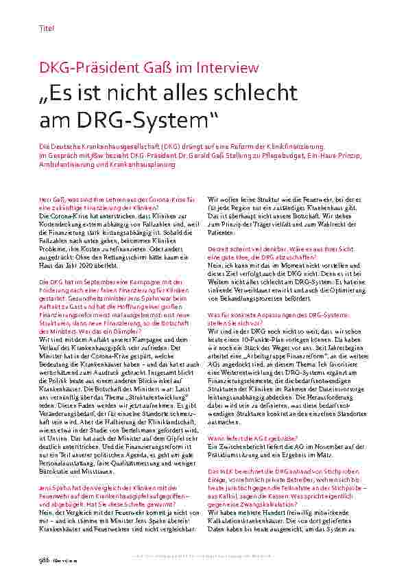Vorschauseite 1: DKG-Präsident Gaß im Interview: „Es ist nicht alles schlecht am DRG-System“