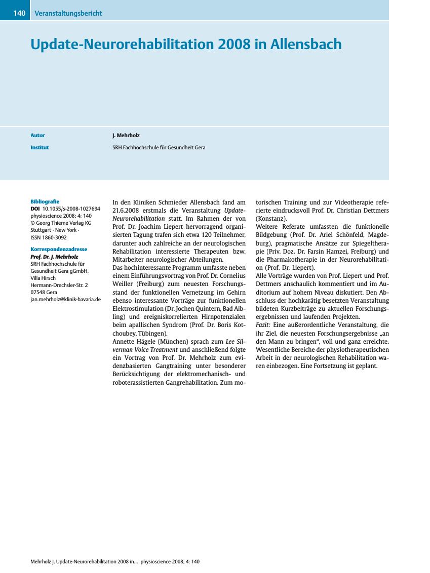 Vorschauseite 1: Update-Neurorehabilitation 2008 in Allensbach