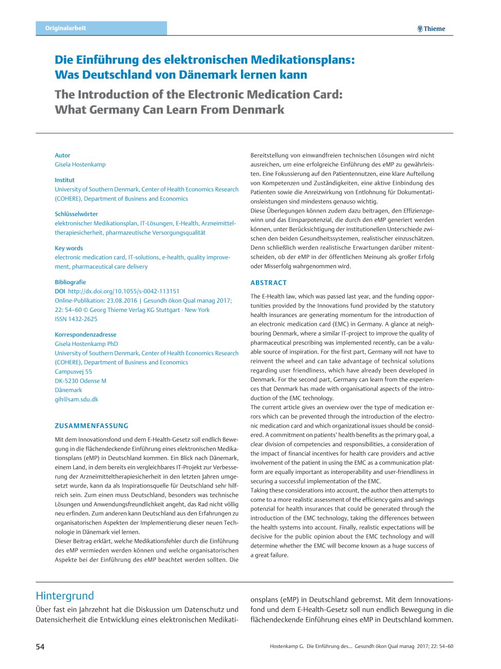 Vorschauseite 1: Die Einführung des elektronischen Medikationsplans: Was Deutschland von Dänemark lernen kann
