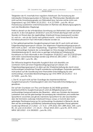Vorschauseite 3: IV. Beamtenrecht Ausgleich für geleistete Unterrichtstätigkeit; Pflichtstundenzuweisung für Lehrer nach der Bandbreitenregelung