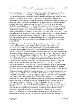 Vorschauseite 4: IV. Beamtenrecht Ausgleich für geleistete Unterrichtstätigkeit; Pflichtstundenzuweisung für Lehrer nach der Bandbreitenregelung