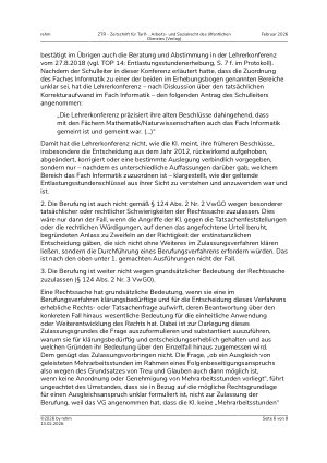 Vorschauseite 6: IV. Beamtenrecht Ausgleich für geleistete Unterrichtstätigkeit; Pflichtstundenzuweisung für Lehrer nach der Bandbreitenregelung