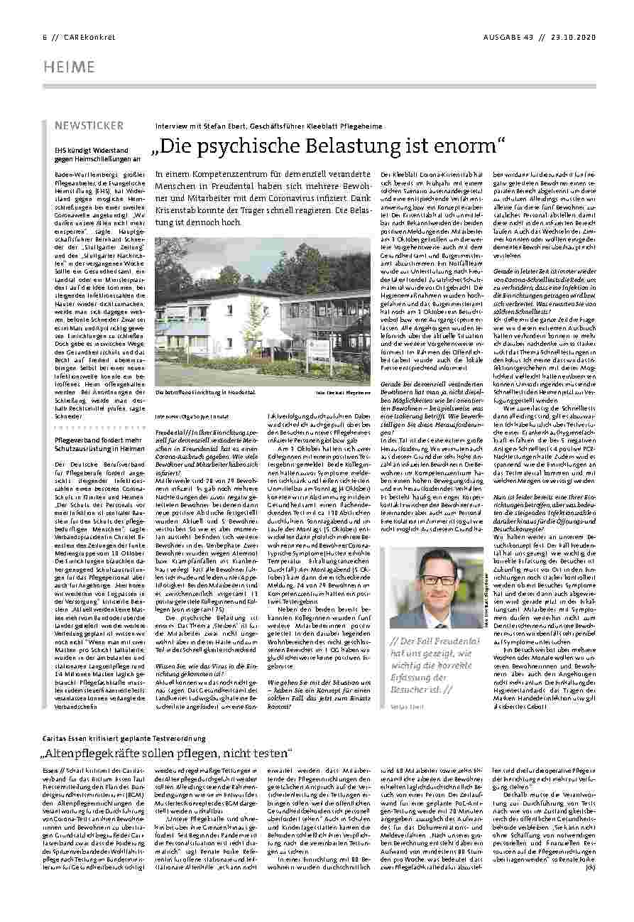 Vorschauseite 1: „Die psychische Belastung ist enorm.“