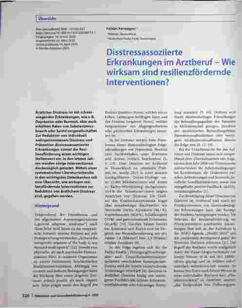 Vorschauseite 1: Distressassoziierte Erkrankungen im Arztberuf - Wie wirksam sind resilienzfördernde Interventionen?