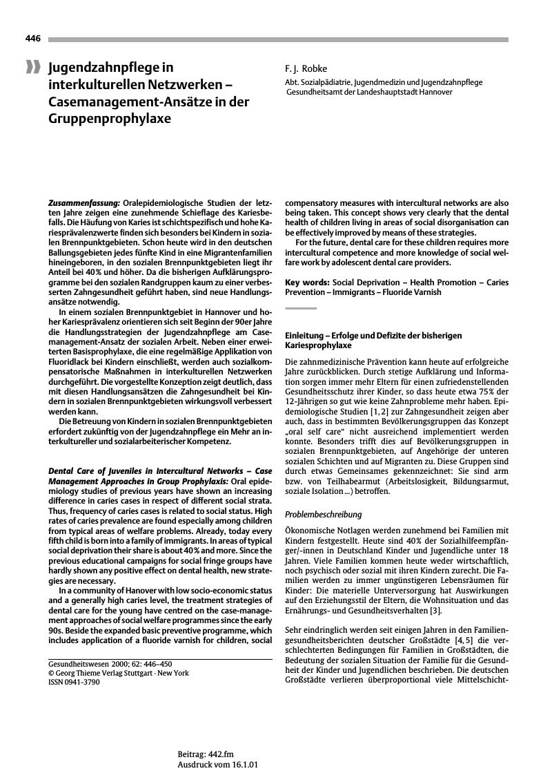 Vorschauseite 1: Jugendzahnpflege in interkulturellen Netzwerken - Casemanagement-Ansätze in der Gruppenprophylaxe