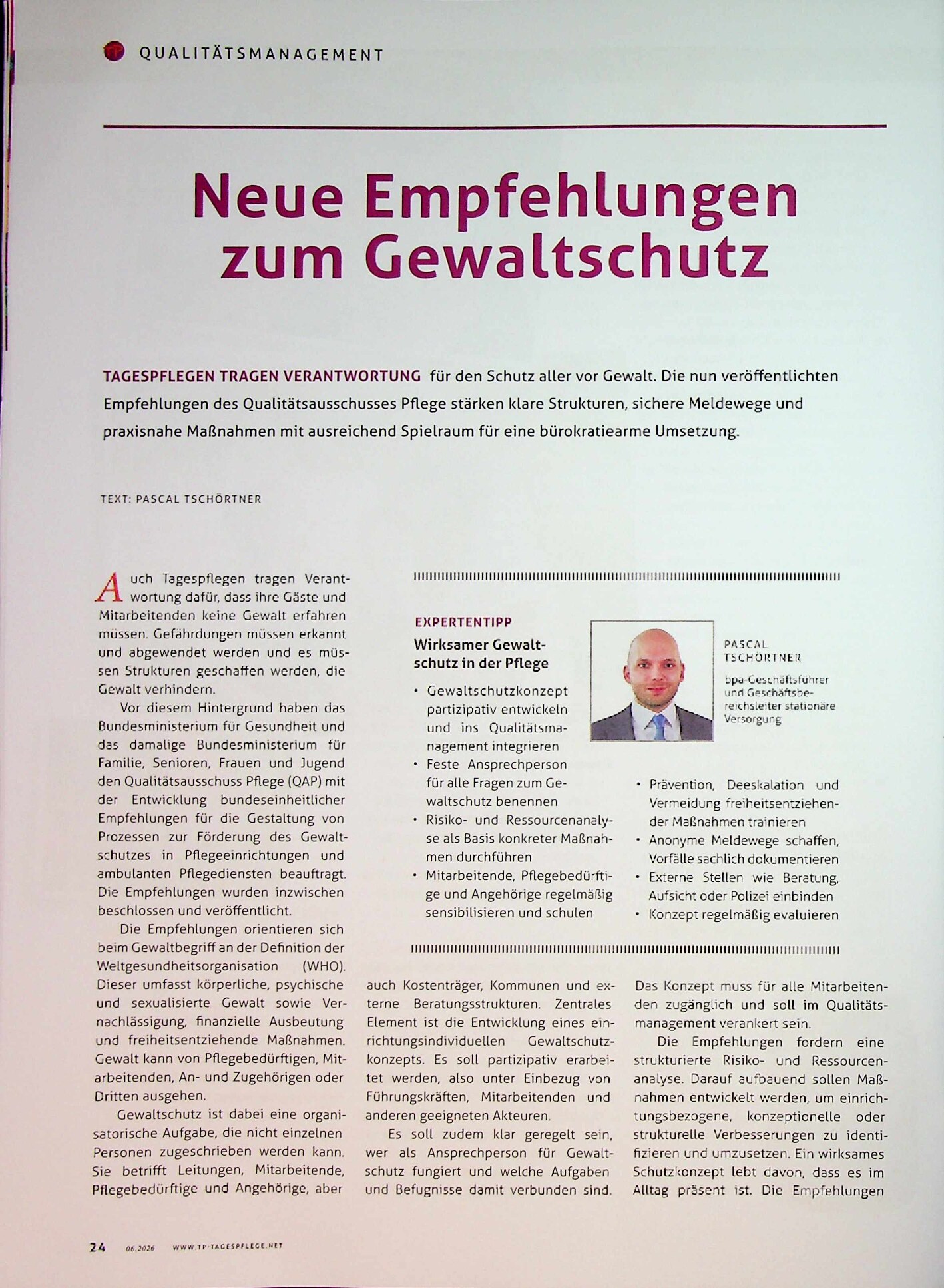 Vorschauseite 1: Neue Empfehlungen zum Gewaltschutz