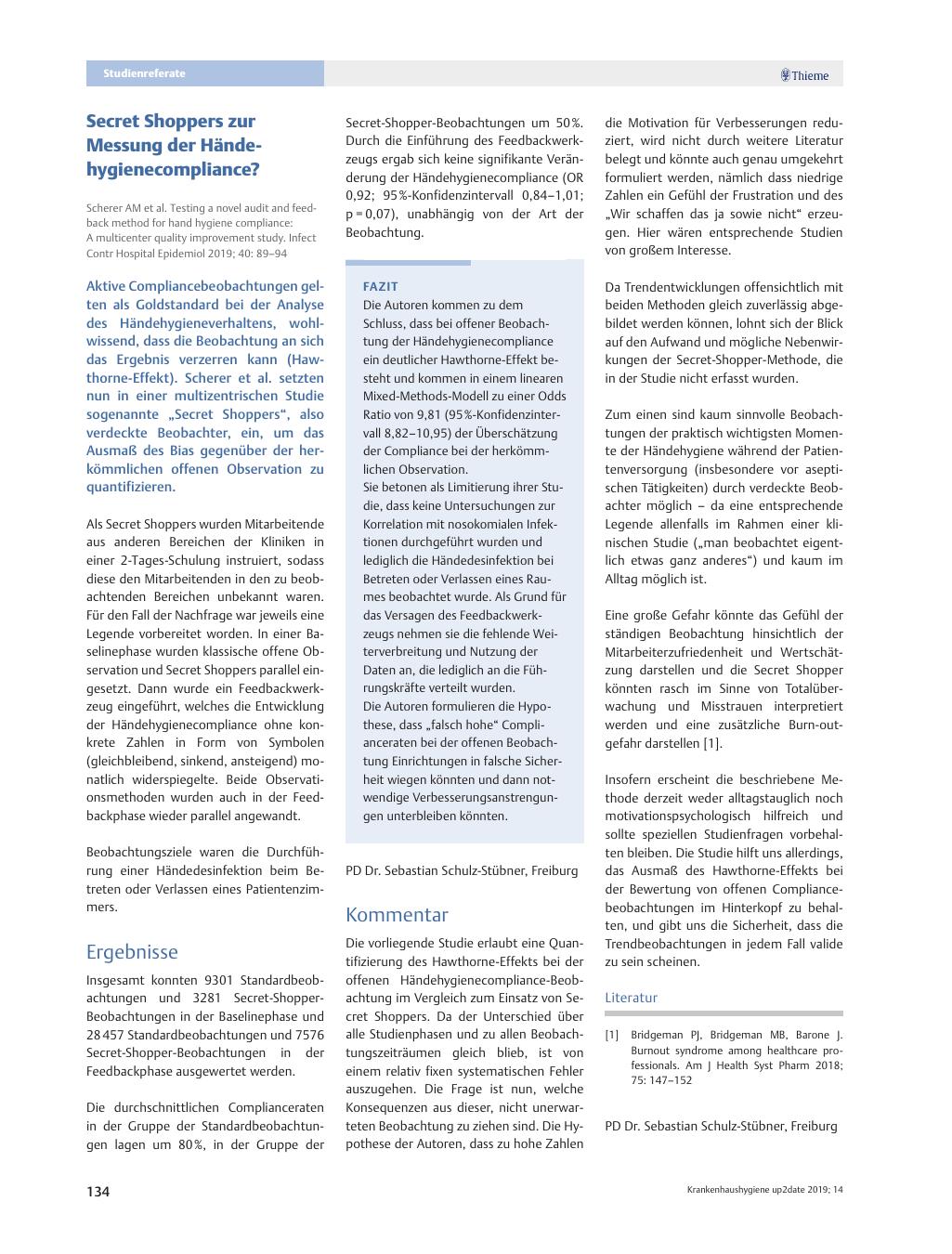 Vorschauseite 1: Secret Shoppers zur Messung der Händehygienecompliance?