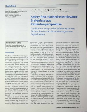 Vorschauseite 1: Safety first? Sicherheitsrelevante Ereignisse aus Patientenperspektive Qualitative Analyse der Erfahrungen von Patientinnen und Einschätzungen von Expertinnen