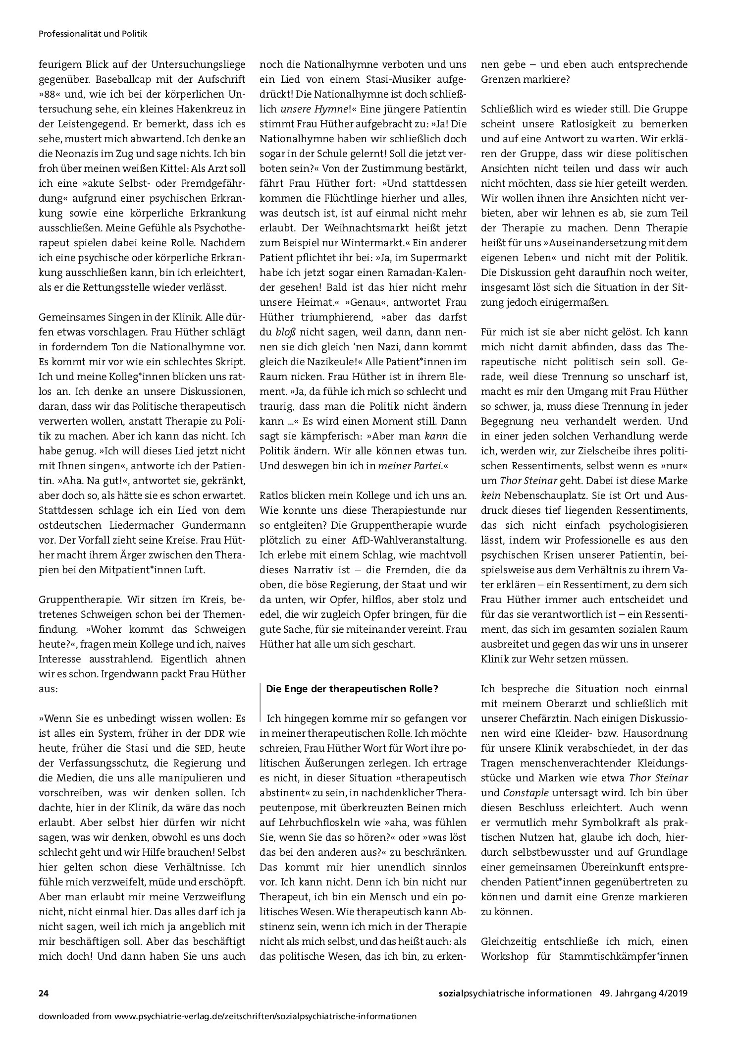 Vorschauseite 4: Ein Thor, wer Böses dabei denkt: Psychiatrische Praxis und Rechtsruck aus der Alltagsperspektive eines Psychiaters