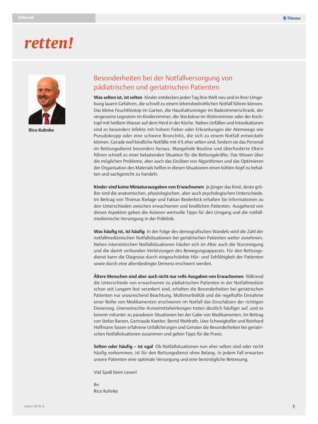Vorschauseite 1: Besonderheiten bei der Notfallversorgung von pädiatrischen und geriatrischen Patienten