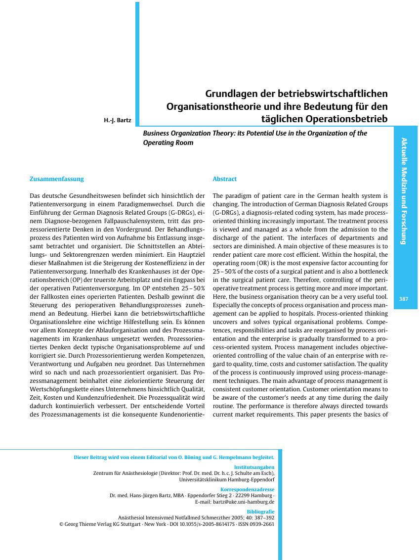 Vorschauseite 1: Grundlagen der betriebswirtschaftlichen Organisationstheorie und ihre Bedeutung für den täglichen Operationsbetrieb