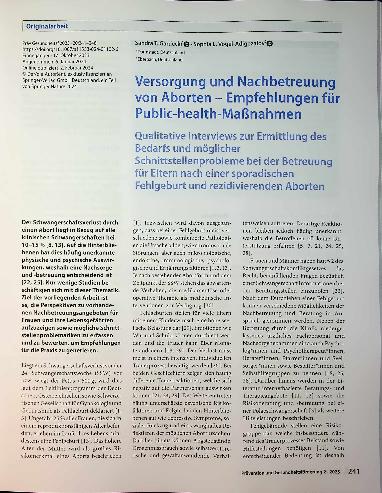 Vorschauseite 1: Versorgung und Nachbetreuung von Aborten - Empfehlungen für Public-health-Maßnahmen